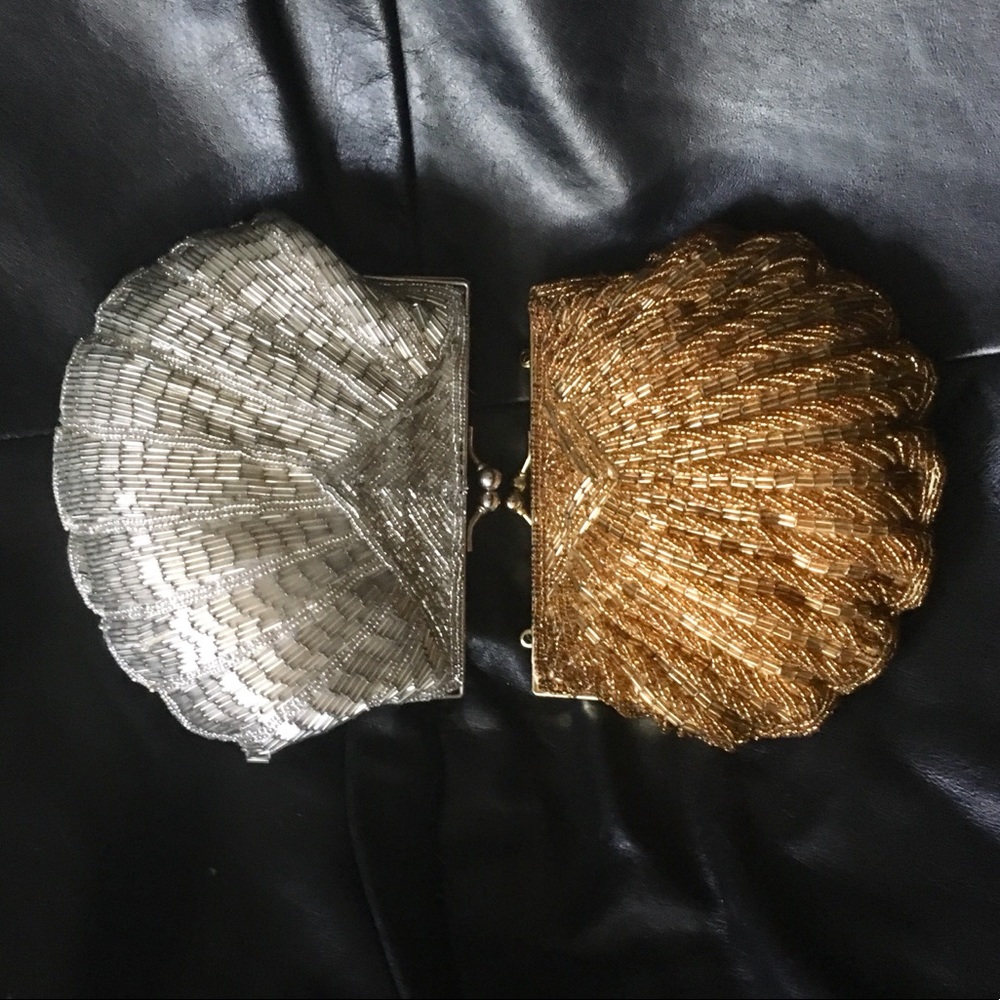 PAIR of vintage glam Art Deco Beaded Purses Gold Silver - Picture 3 of 8